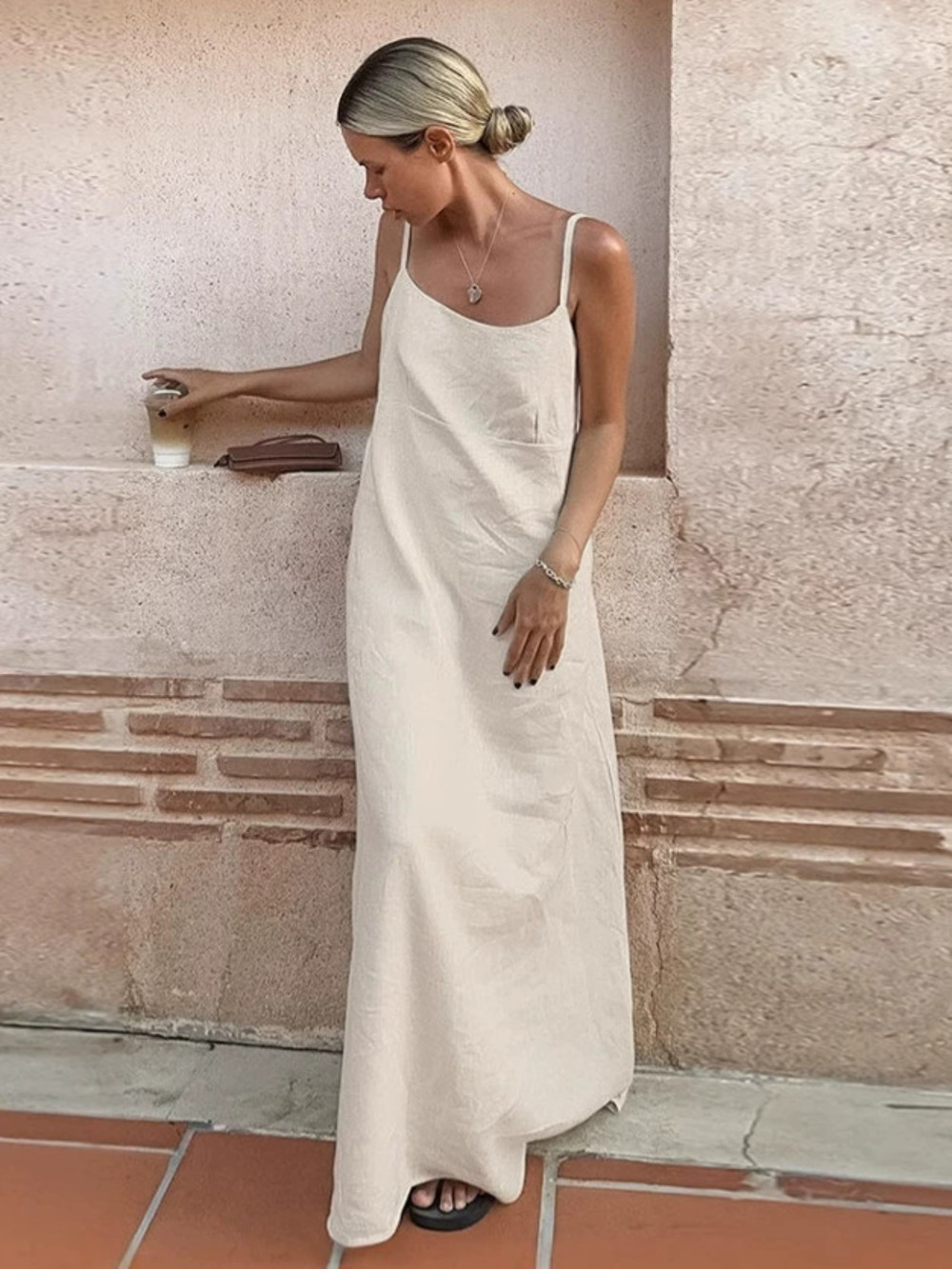 Forever 21 Summer Casual Cotton Linen Spaghetti Strap Dress Loose Fit